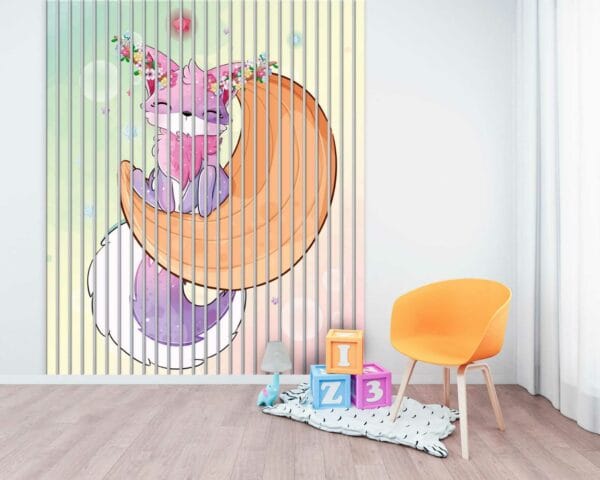 sciana z lamelami lis z kwiatowa ozdoba