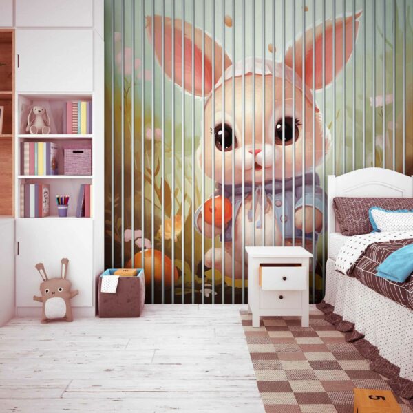 sciana z lamelami zajaczek na tle kwiatow