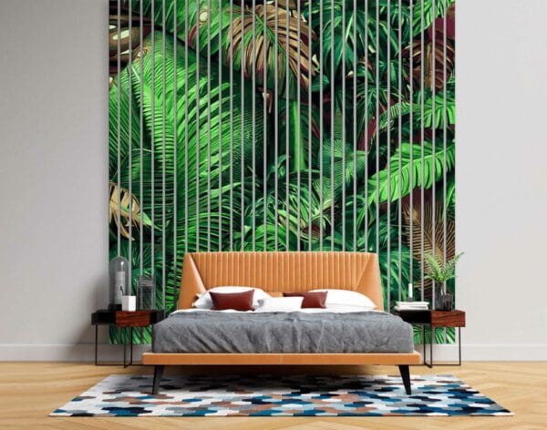 sciana z lamelami liscie paproci w tropikalnym stylu