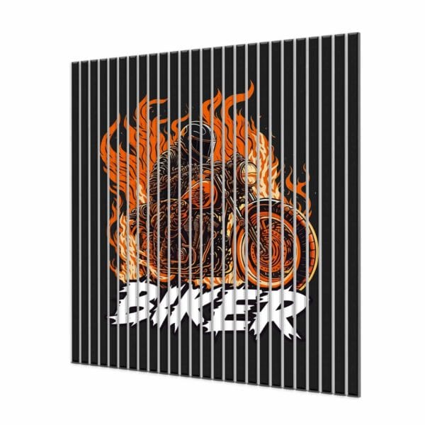 lamele i beton dekoracyjne motocyklista w plomieniach