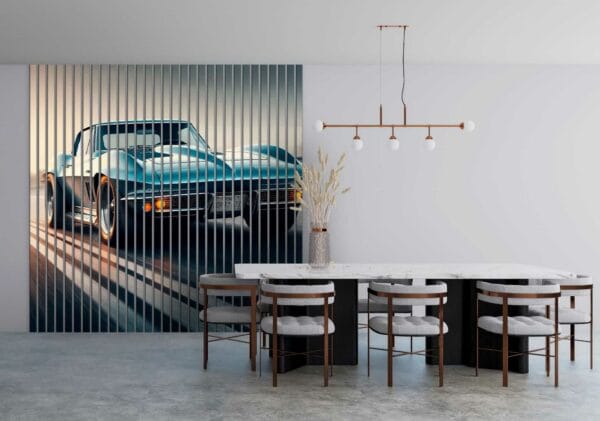 sciana z lamelami samochod na tle drogi