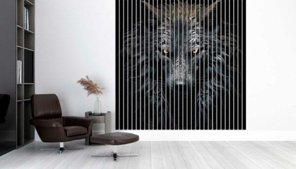 sciana z lamelami Antracyt czarno bialy portret wilka