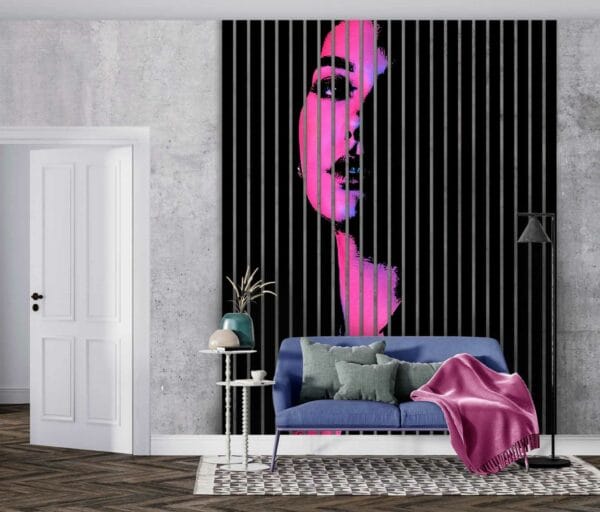 abstrakcyjny portret lamele w salonie za kanapą