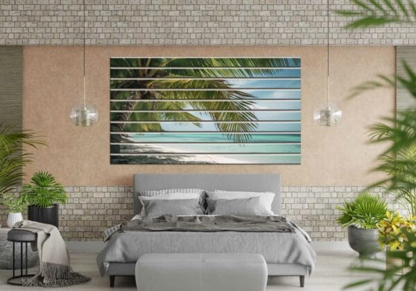 lamele w salonie palma i morze w letnim stylu