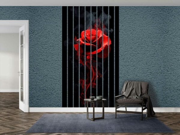 sciana z lamelami czerwona roza na ciemnym tle