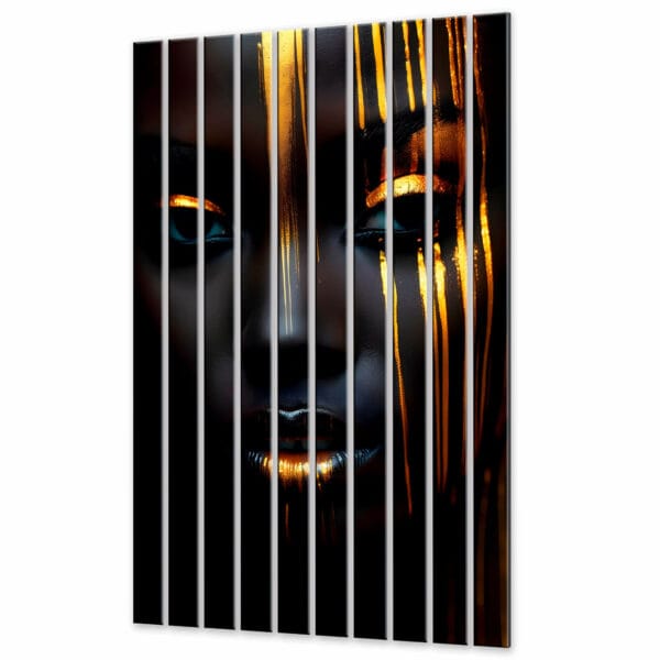 obraz lamele dekoracyjne twarz z zlotymi detalami