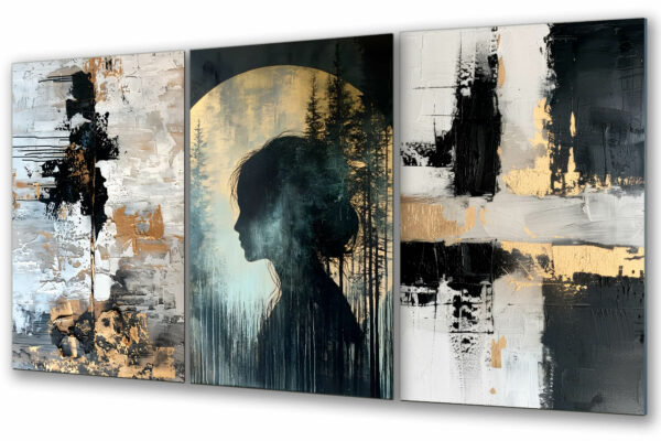 triptych obraz na szkle las abstrakcja i kobieta