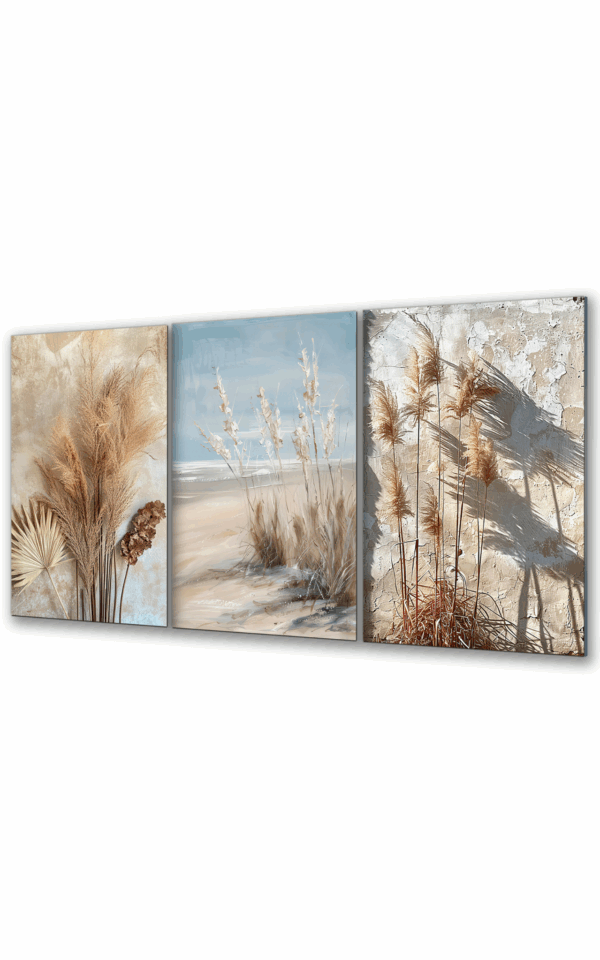 obraz szklany Tryptyk boho z trzcinami