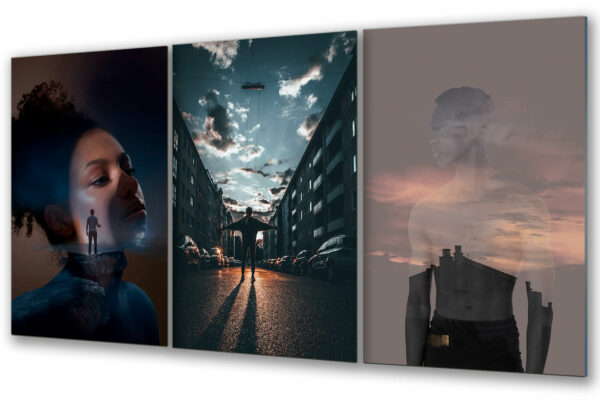 Tryptyk szklany kobieta mezczyzna ludzie w miescie