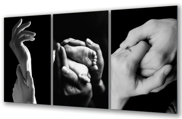 tryptyk szklany czarnobiały z rękami