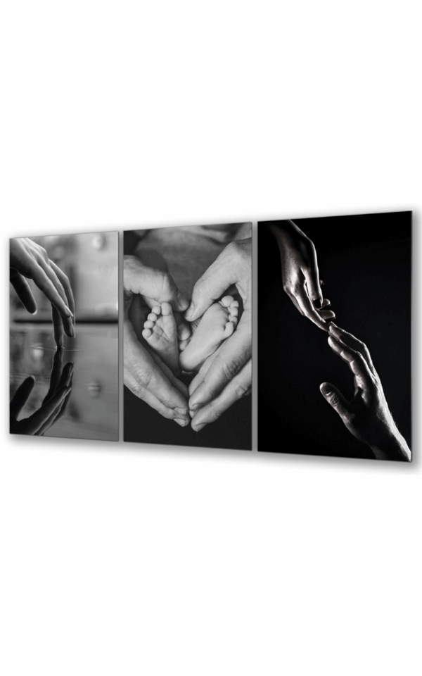 Tryptyk szklany czarnobiałe dłonie