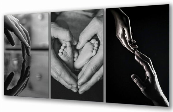 obraz szklany tryptyk ręce w czerni i bieli