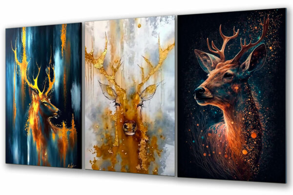 tryptyk szklany obraz jeleń w lesie