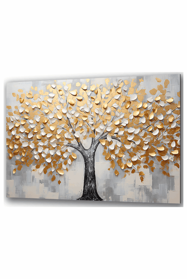 szklany obraz drzewo bogactwa z zlotymi liscmi