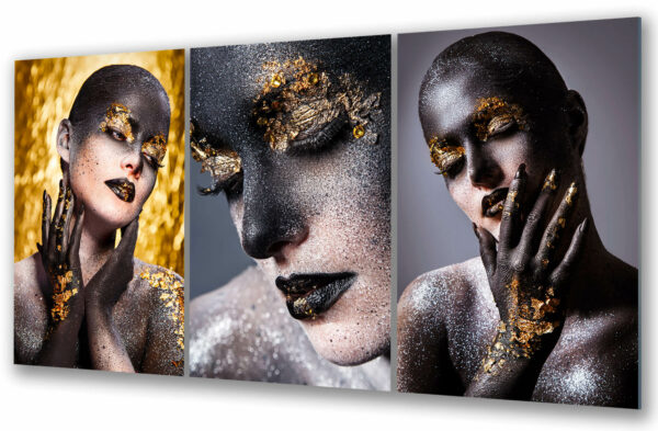 tryptyk szklany kobieta czarne i zlote blyski