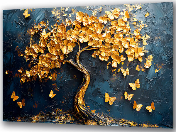 obraz na szkle drzewko szczescia z motylami