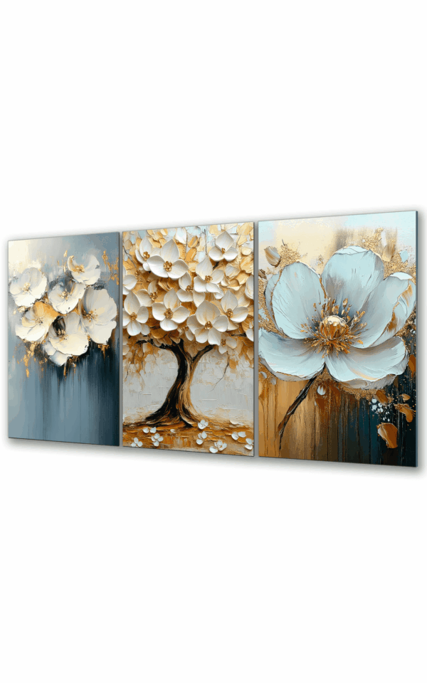 szklany obraz tryptyk białe kwiaty