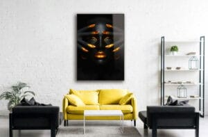 czarna kobieta ze złotymi zęsami i ustami szkłane obrazy