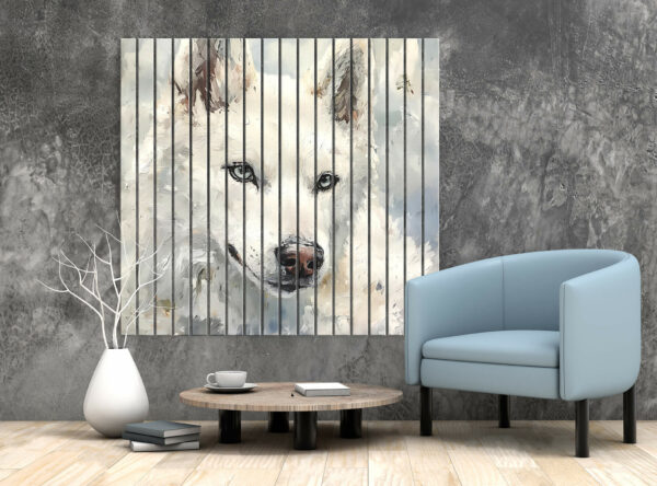 biale lamele dekoracyjne szklane wilk albinos