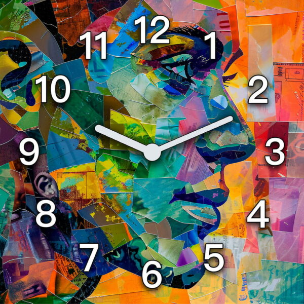 abstrakcyjna twarz w kolorach zegary do salonu