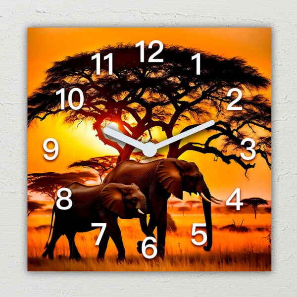 zegar scienny afryka krajobraz slonie zachod slonca
