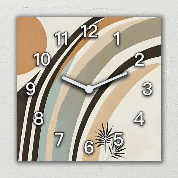 zegar boho tecza i roslina abstrakcja