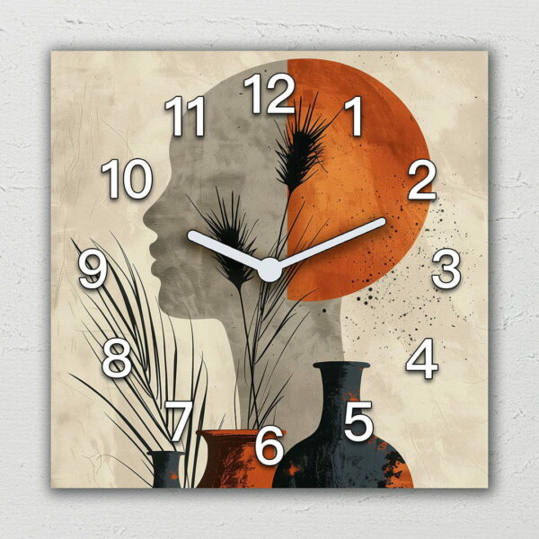 zegar boho abstrakcyjna twarz w wazonie obrazy rośliny