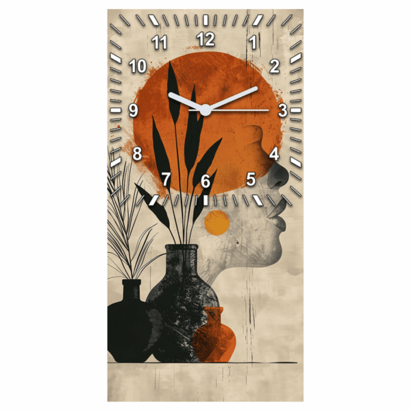 zegar scienny 3d boho obraz do salonu z twarzą i roślinami