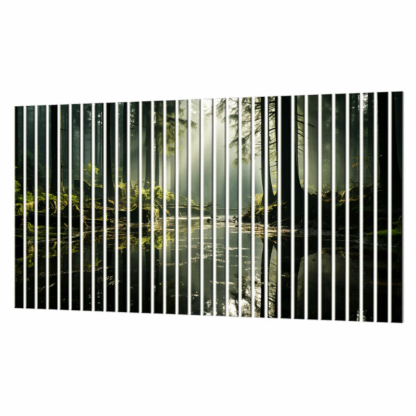 panel lamelowy jezioro w mglistym lesie