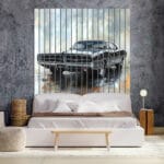 szklane lamele dekoracyjne czarny samochód retro