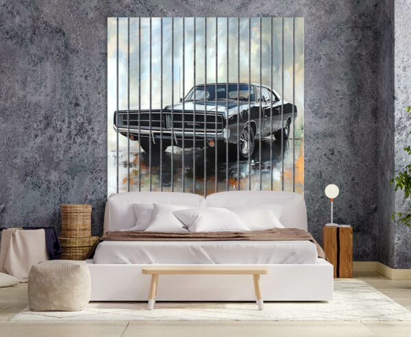 szklane lamele dekoracyjne czarny samochód retro