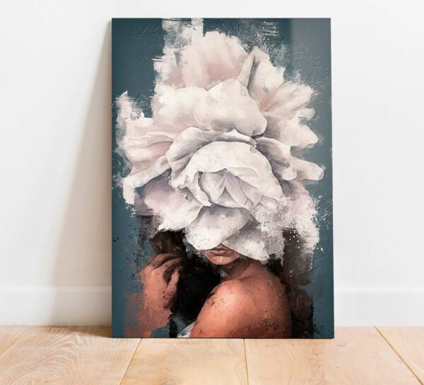 kwiaty i portret kobiety obraz na szkle