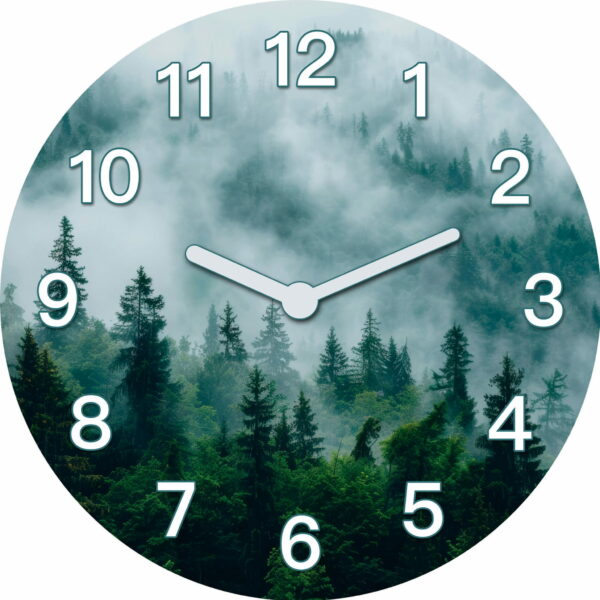 nowoczesne zegary scienne do salonu mglisty las