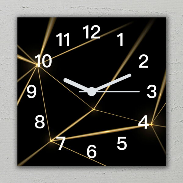 zegary czarne do kuchni zlota abstrakcja na czerni