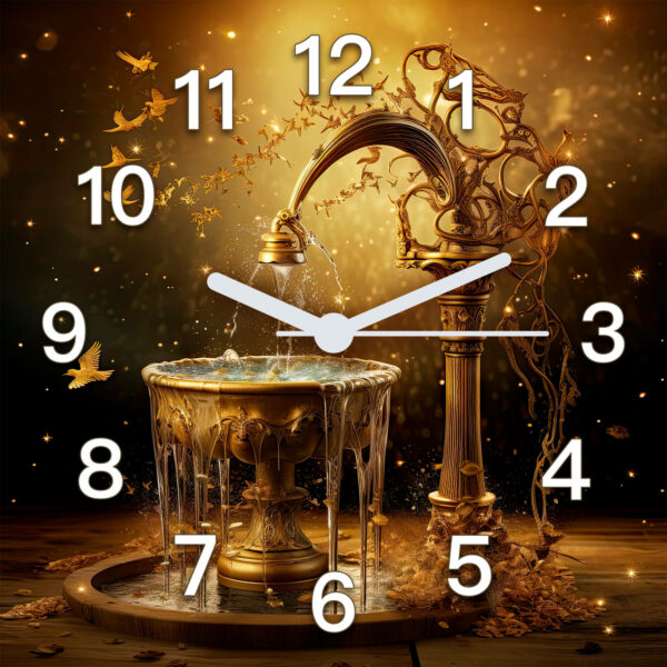 duzy zegary do kuchni fontanna zlota abstrakcja