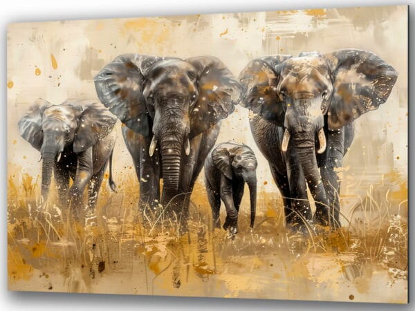 wielkie słonie i mały słoń szklane obrazy