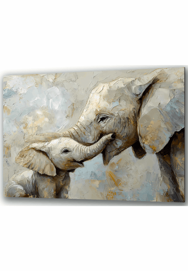 mama słoń objemająca swoje słończę szkłany obraz