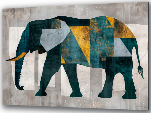 geometryczny słoń w złoto zielonych odcieniach szkłane obrazy
