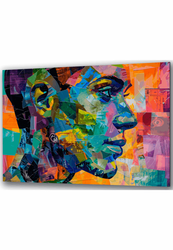 szklany obraz abstrakcyjna twarz w kolorach geometryczne figury