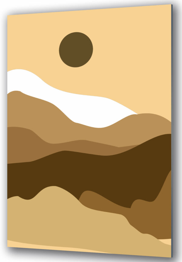 obraz na szkle abstrakcyjny pejzaż z górami i słońcem