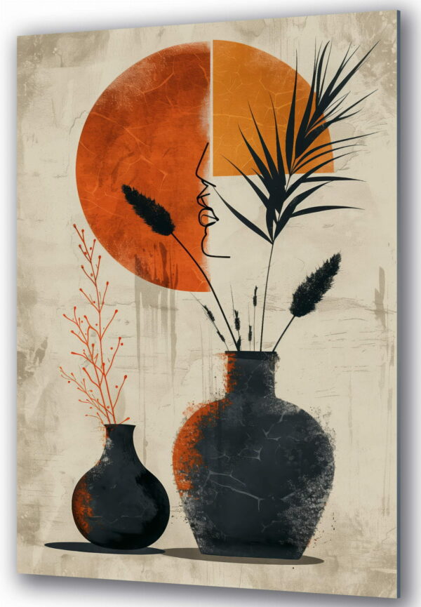 obraz na szkle wazon z roslinami boho