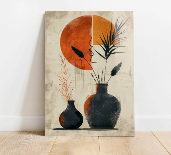 szklany obraz wazon z roslinami boho
