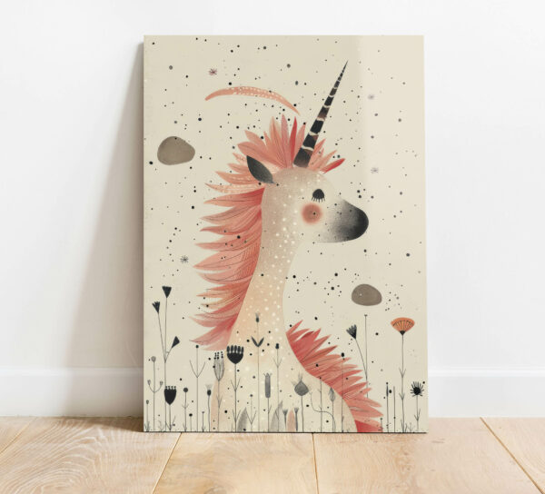 szklany obraz jednorozec z kwiatami w stylu boho