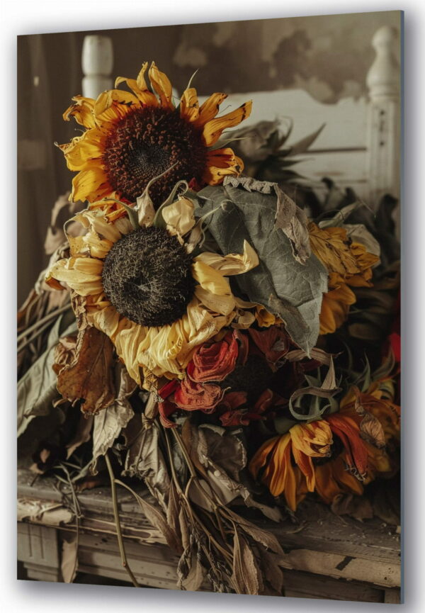 obraz na szkle bukiet słoneczników boho