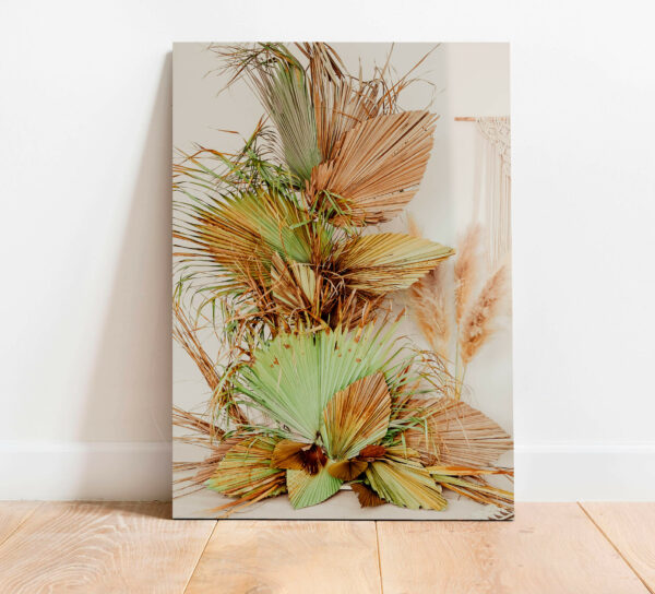 obrazy w stylu boho dekoracja z liśćmi palmowymi