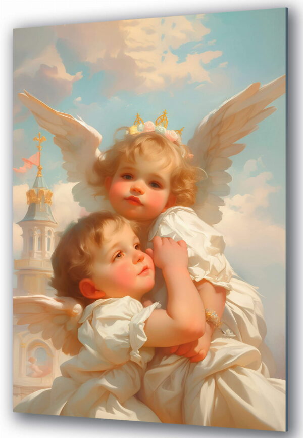 szklany obraz aniolki w chmurach