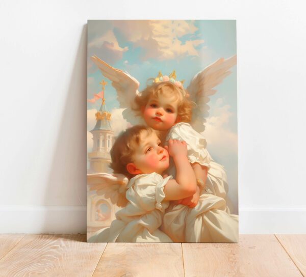 obraz na szkle aniolki w chmurach religijny