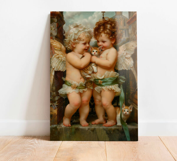 obraz szklany aniolki z kotkami