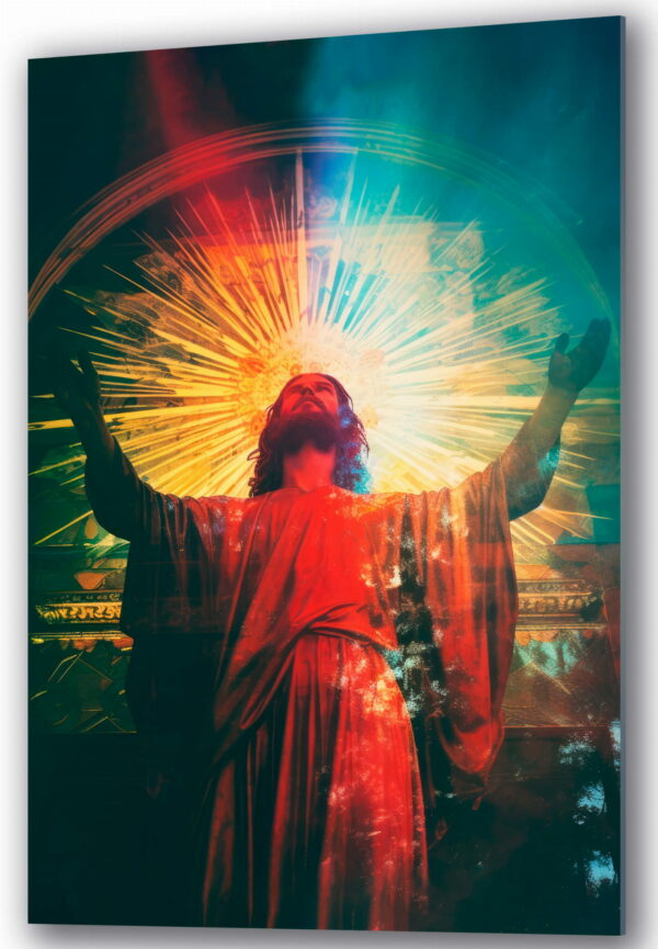 szklany obraz chrystus w promieniach swiatlosci