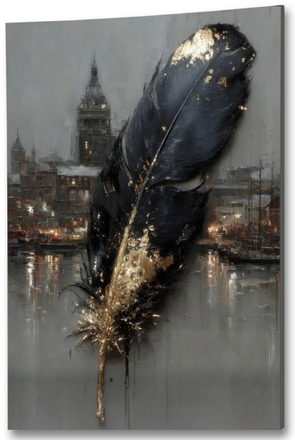 Złote pióro miasta szklany obraz